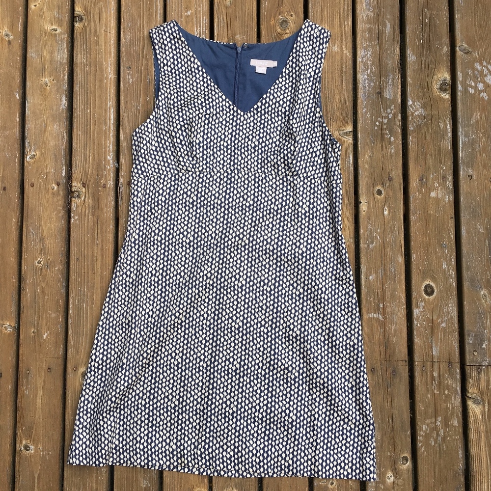 J. Crew Navy/Cream Patterned Dress 10 - Vintage